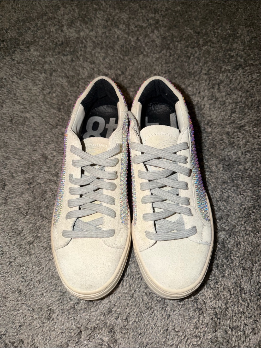 P448 White Suede Sneakers with Iridescent Side Trim